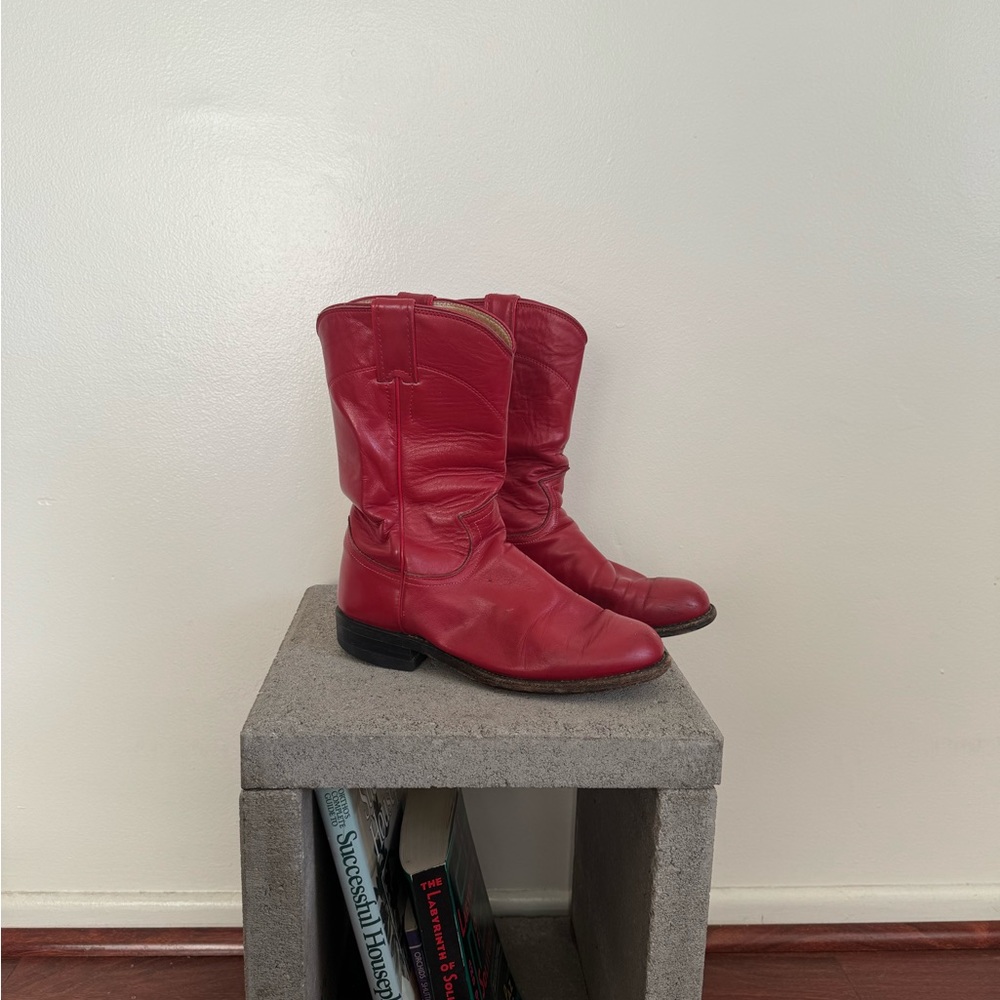 Vintage Leather Red Cowboy Boots